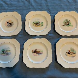 Vintage M&R Bone China Set of 6 Bird Plates